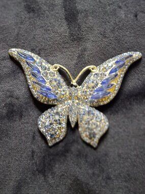 Elegant Crystal Rhinestone Butterfly Refrigerator Magnet Upcycled from Brooches